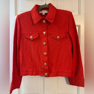 Vintage St John Collection Red Knit Jacket Gold Buttons Size 8 USA